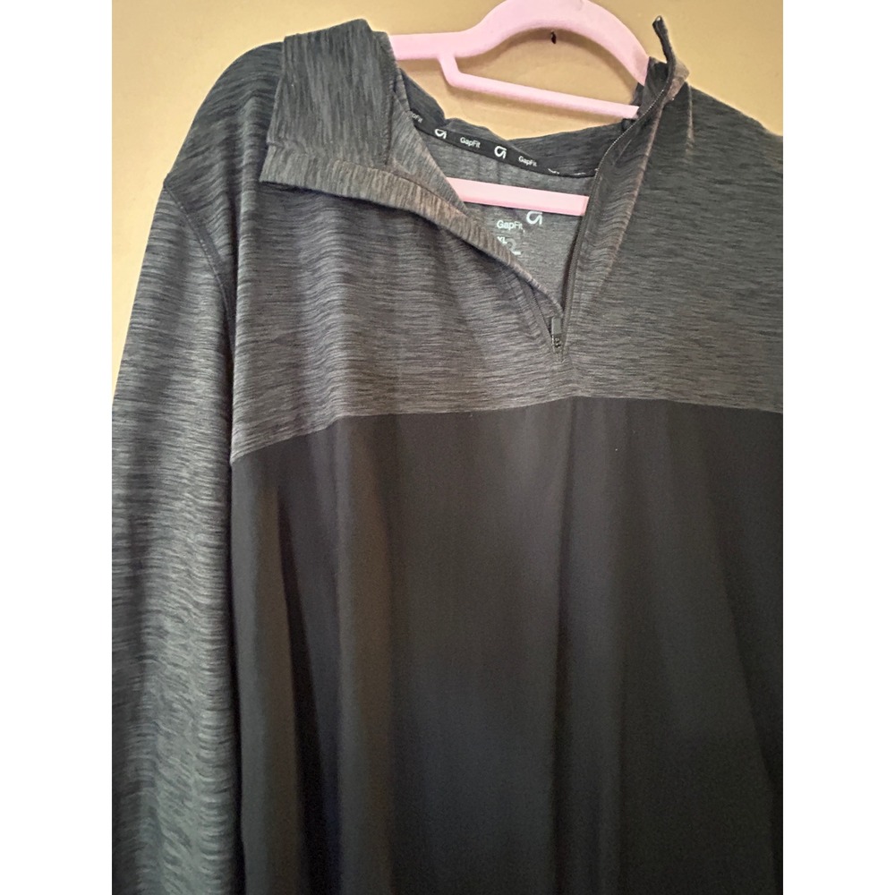 GapFit Quarter-Zip Pullover Mens XL Black Grey‎ Colorblock Activewear Top